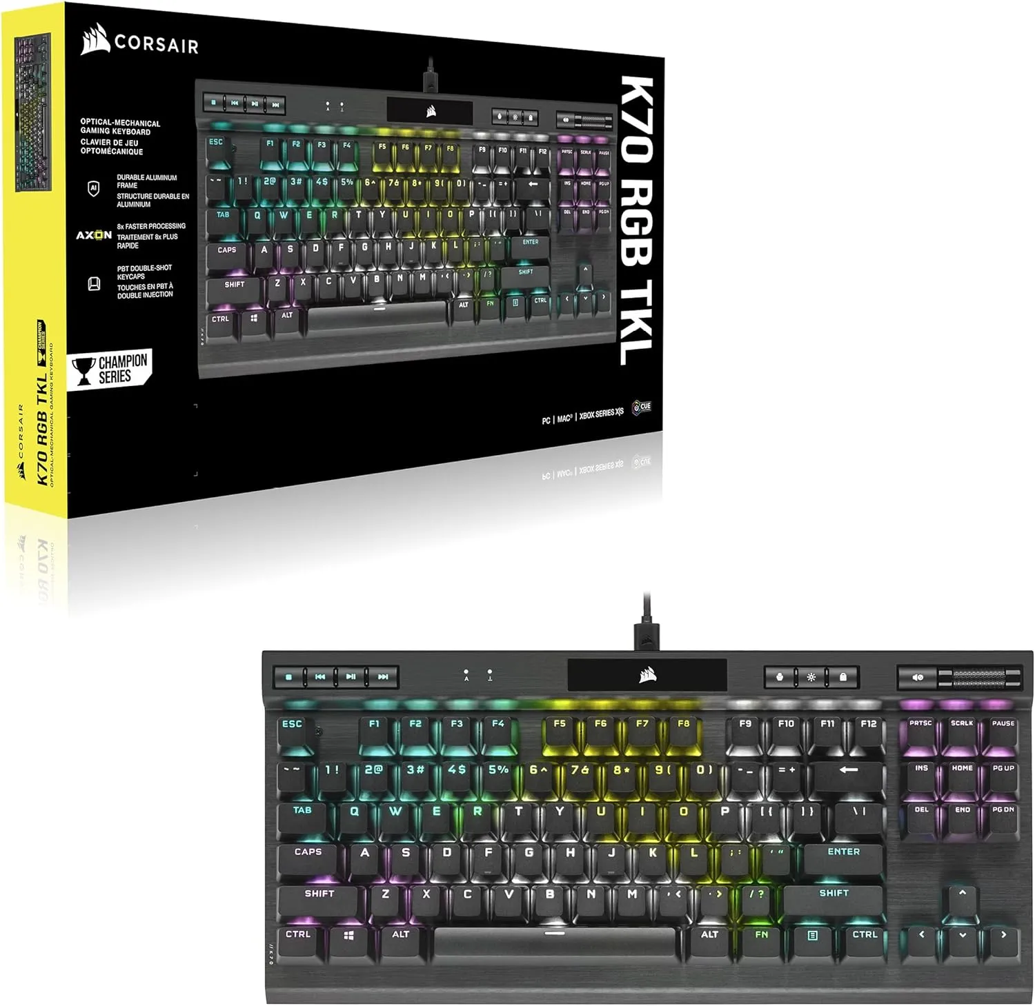 [12月聖誕優惠] Corsair K70 RGB TKL CHAMPION Series Optical-Mechanical Gaming Keyboard with PBT DOUBLE SHOT PRO Keycaps CH-911901A-NA