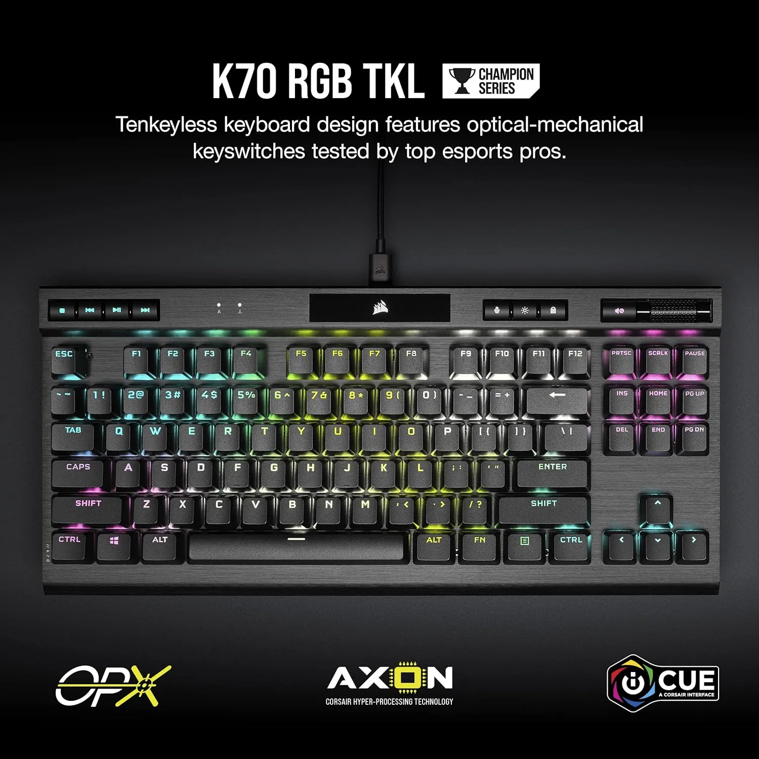 [12月聖誕優惠] Corsair K70 RGB TKL CHAMPION Series Optical-Mechanical Gaming Keyboard with PBT DOUBLE SHOT PRO Keycaps CH-911901A-NA