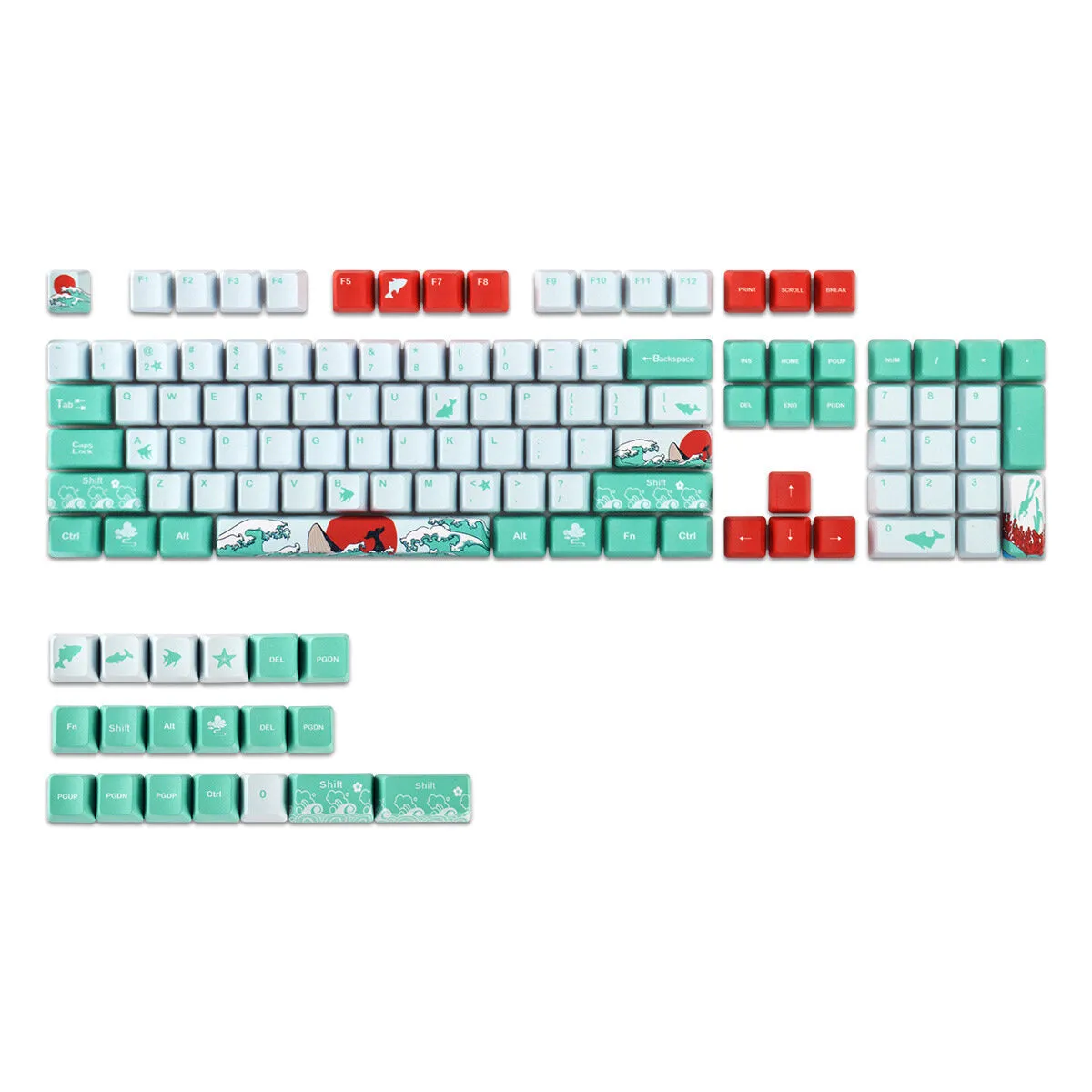 123 Keys Coral Sea Keycaps Set Dye Sublimation PBT OEM Keycap For Ikbc Cherry MX Annie for 61/64/84/87/104/108 Mechanical Keyboard