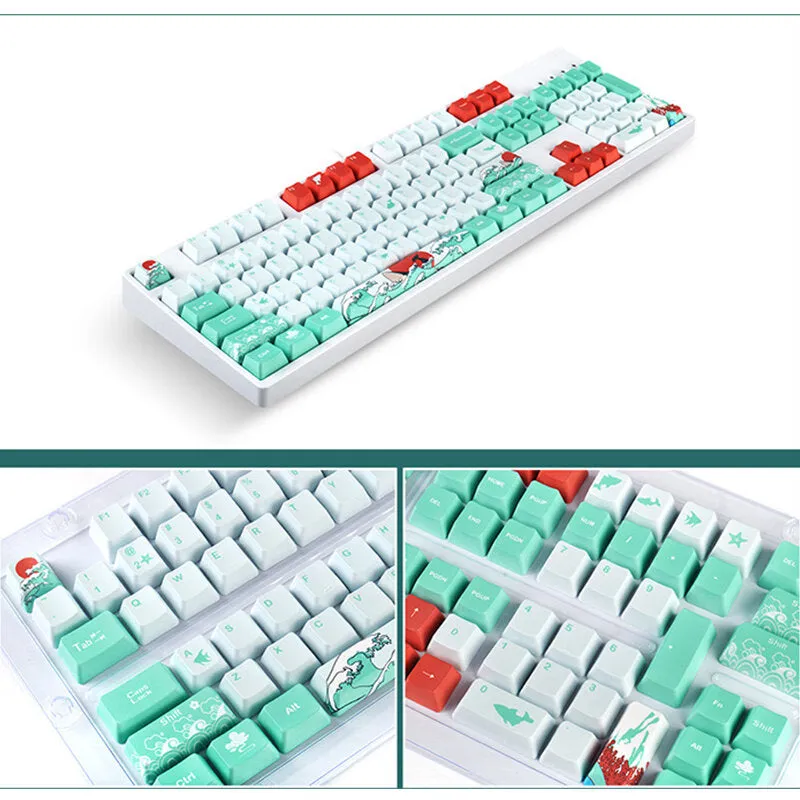 123 Keys Coral Sea Keycaps Set Dye Sublimation PBT OEM Keycap For Ikbc Cherry MX Annie for 61/64/84/87/104/108 Mechanical Keyboard
