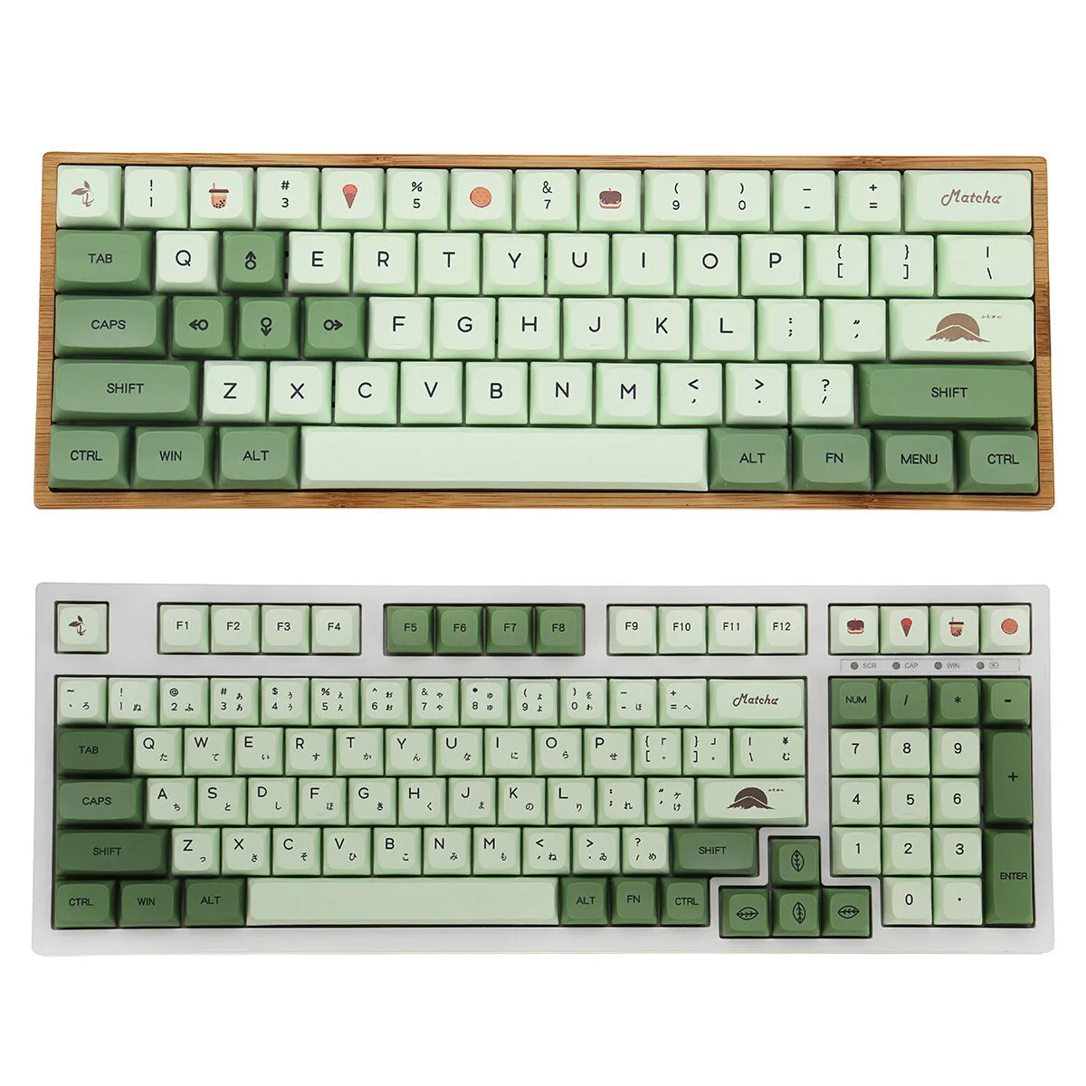 125 Keys Matcha PBT Keycap Set XDA Profile DYE-SUB English/Japanese Custom Keycaps for Mechanical Keyboards