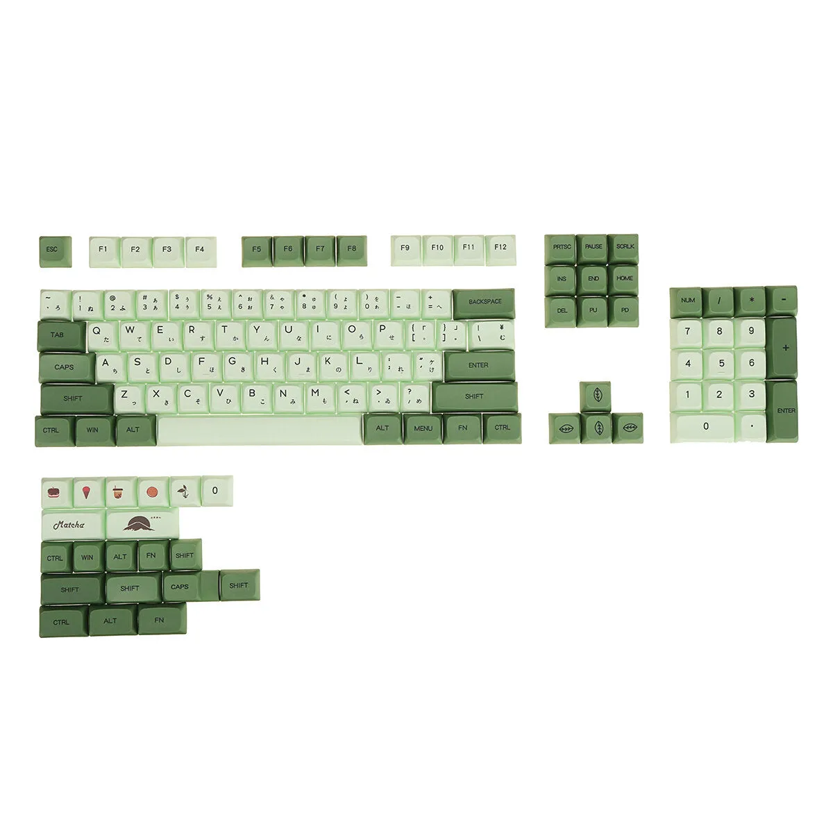 125 Keys Matcha PBT Keycap Set XDA Profile DYE-SUB English/Japanese Custom Keycaps for Mechanical Keyboards