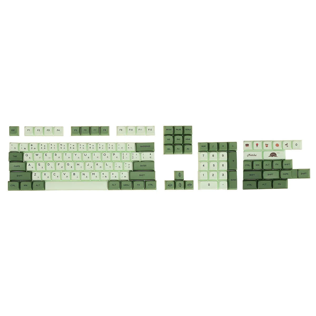 125 Keys Matcha PBT Keycap Set XDA Profile DYE-SUB English/Japanese Custom Keycaps for Mechanical Keyboards