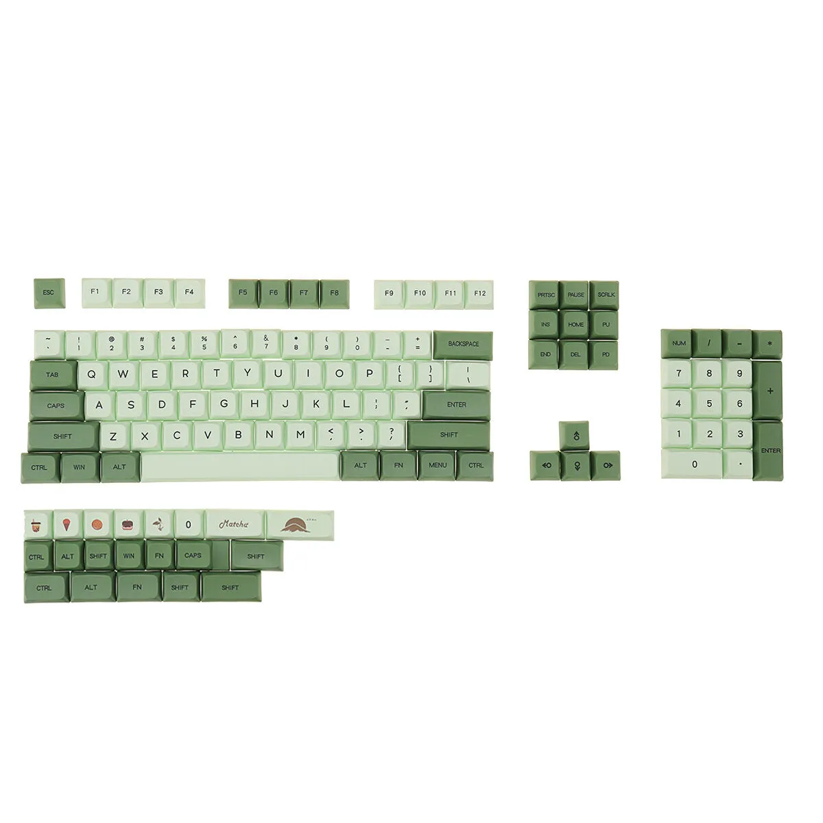 125 Keys Matcha PBT Keycap Set XDA Profile DYE-SUB English/Japanese Custom Keycaps for Mechanical Keyboards