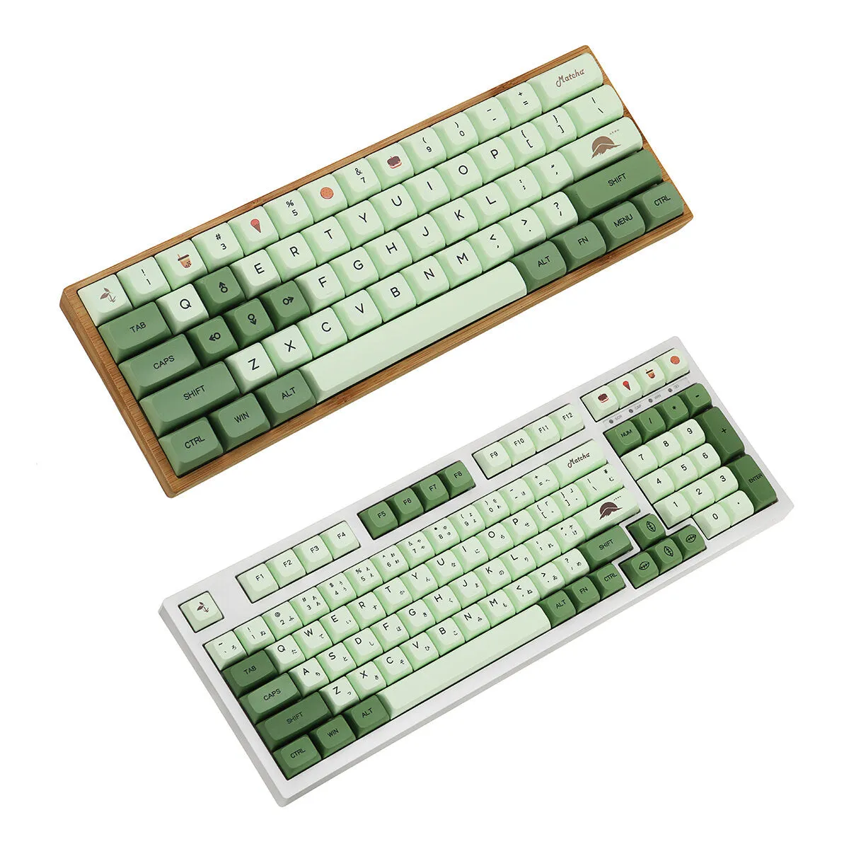 125 Keys Matcha PBT Keycap Set XDA Profile DYE-SUB English/Japanese Custom Keycaps for Mechanical Keyboards