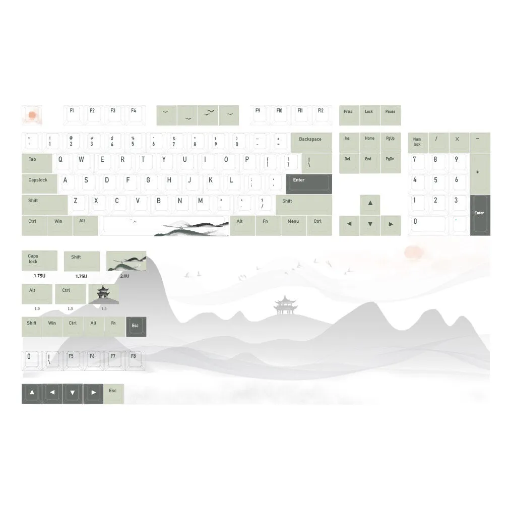 127 Keys Chinese Outside Castle Peak PBT Keycap Set XDA Profile Sublimation Keycaps for Mechanical Keyboards