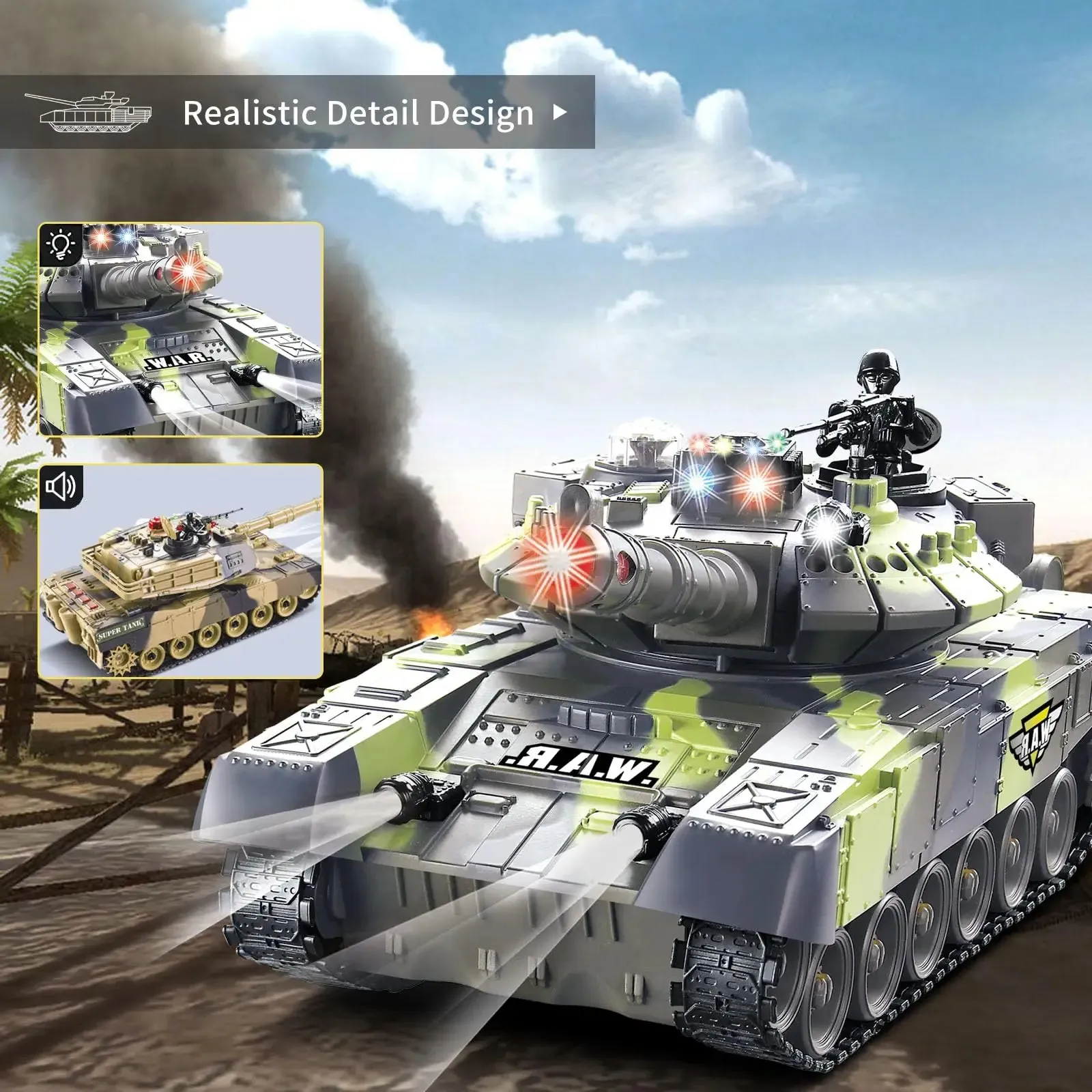 2 PACK RC tanks 2.4G Fighting Battle Tanks with LED Life Indicators