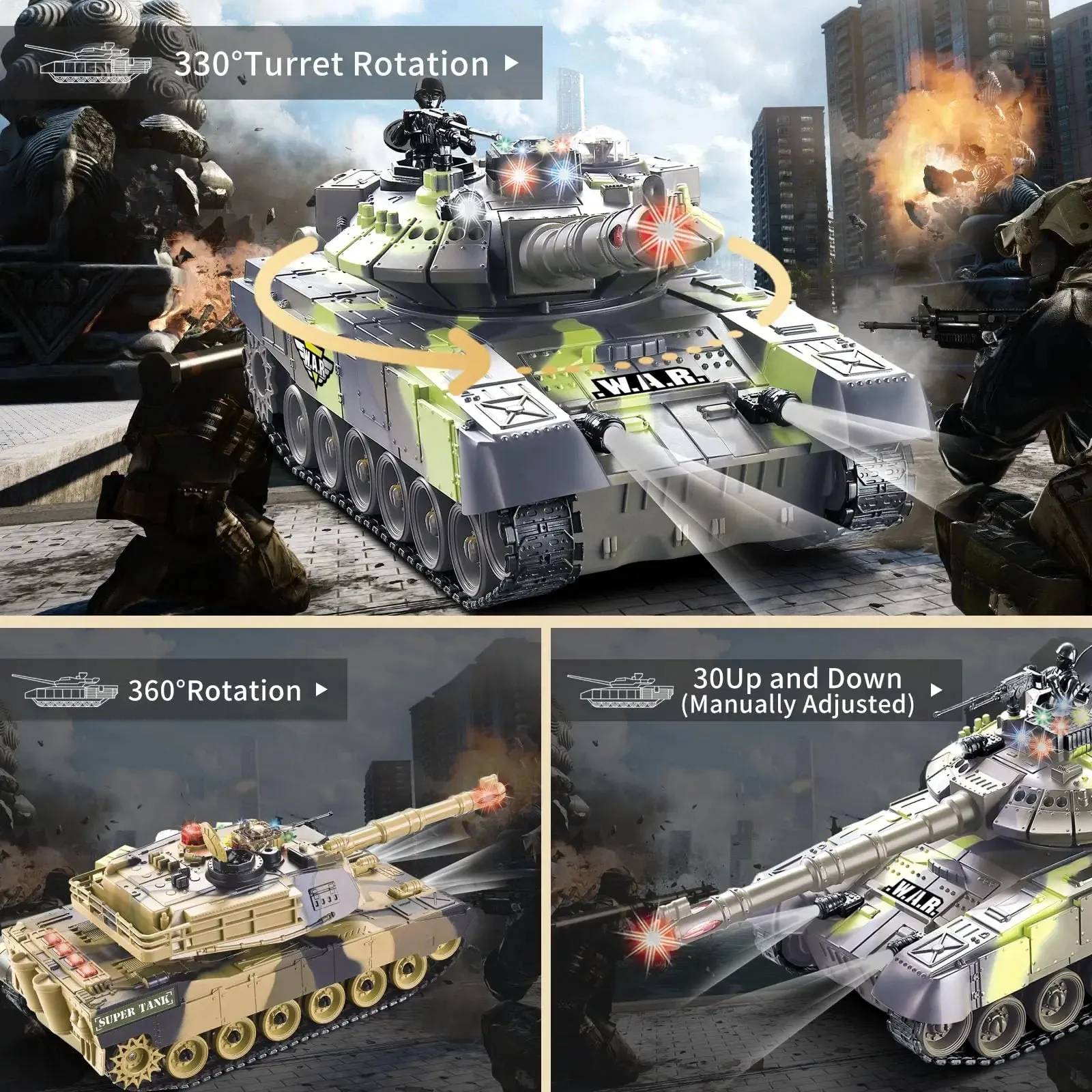 2 PACK RC tanks 2.4G Fighting Battle Tanks with LED Life Indicators
