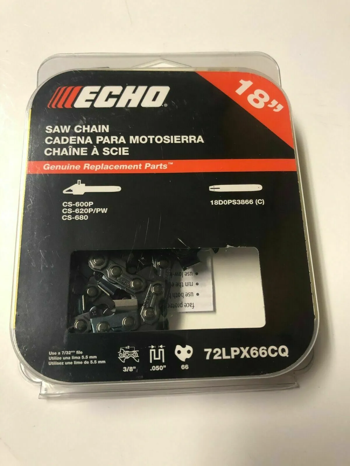 (3 PACK) 72LPX66CQ Genuine Echo 18" Chainsaw Chain, CS-620P, CS-620PW