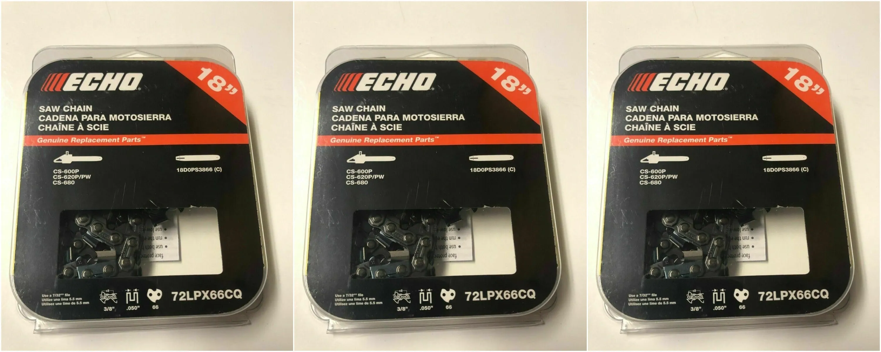 (3 PACK) 72LPX66CQ Genuine Echo 18" Chainsaw Chain, CS-620P, CS-620PW
