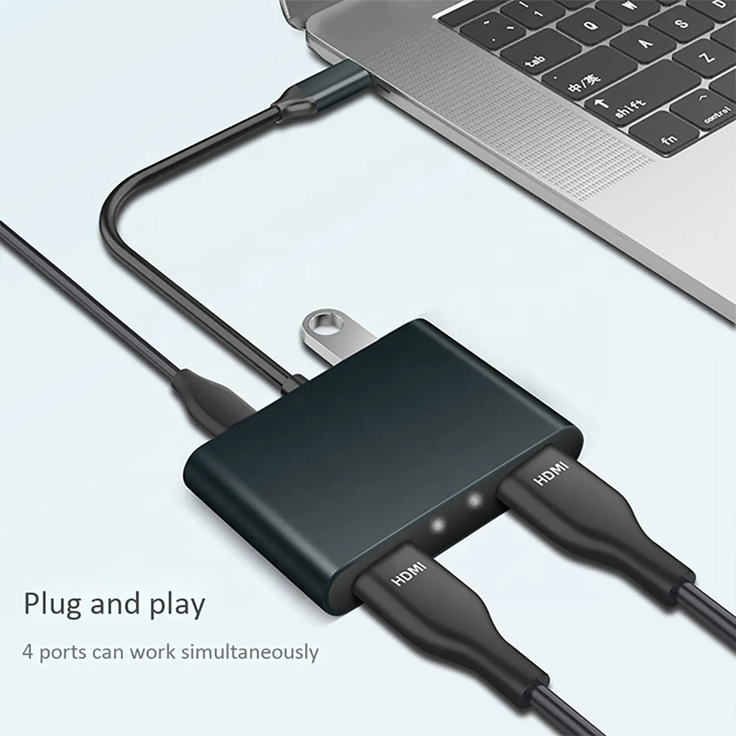 4 in 1 USB C to Dual HDMI Female Adapter 4K 60Hz USB 3.0 Port USB C PD Charging Port Converter
