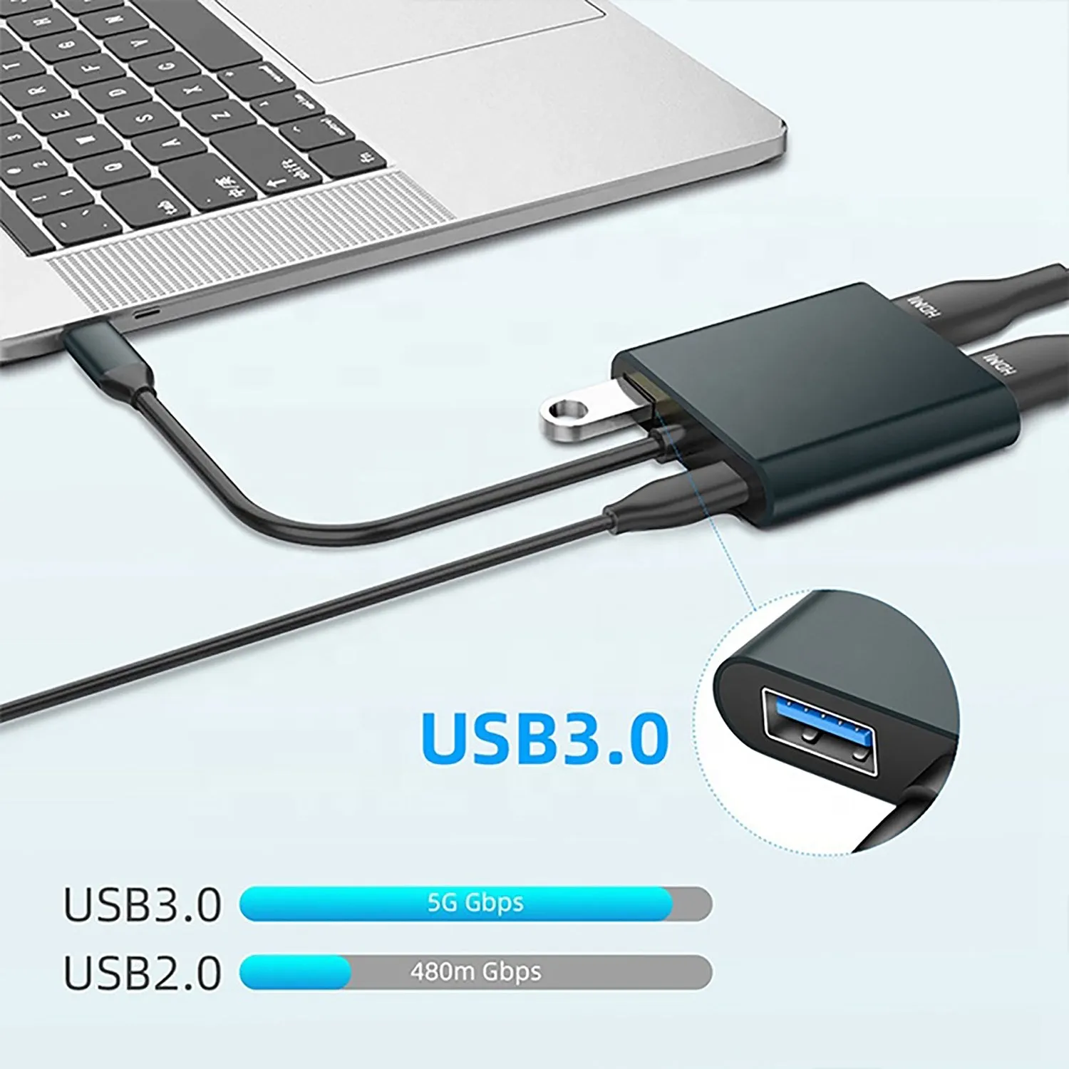 4 in 1 USB C to Dual HDMI Female Adapter 4K 60Hz USB 3.0 Port USB C PD Charging Port Converter