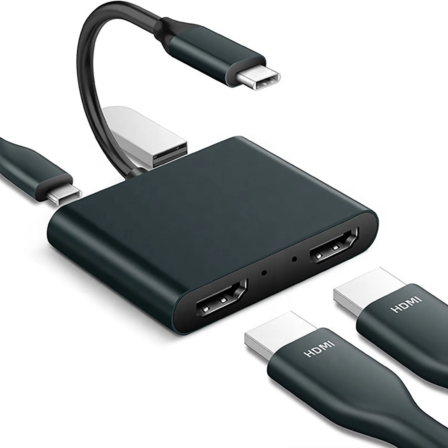 4 in 1 USB C to Dual HDMI Female Adapter 4K 60Hz USB 3.0 Port USB C PD Charging Port Converter