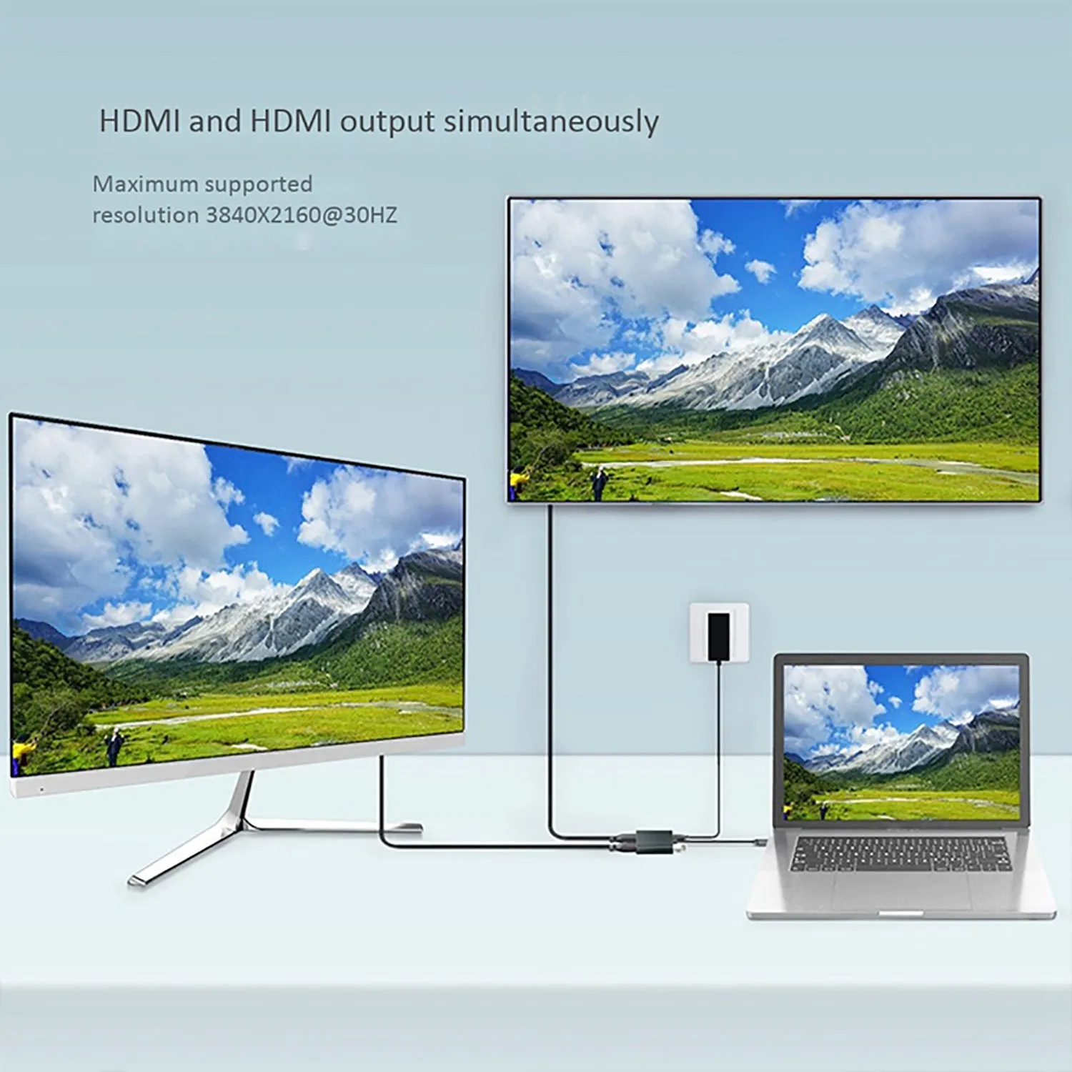 4 in 1 USB C to Dual HDMI Female Adapter 4K 60Hz USB 3.0 Port USB C PD Charging Port Converter