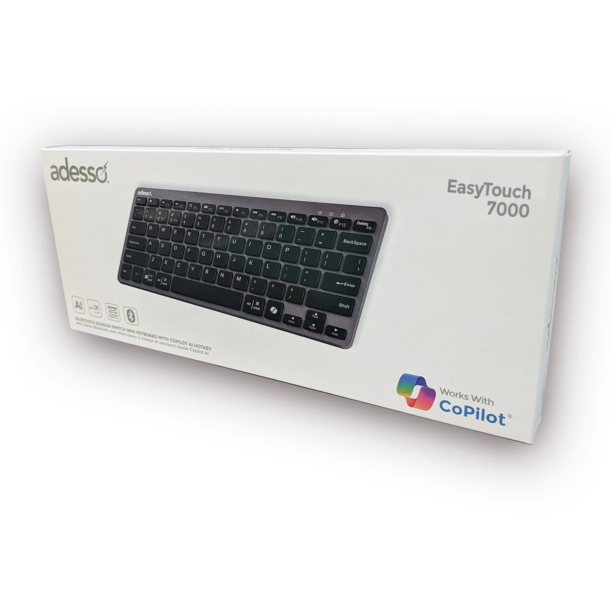 Adesso - Multi OS Bluetooth Scissor Switch Keyboard with CoPilot AI Hotkey - Black and Grey