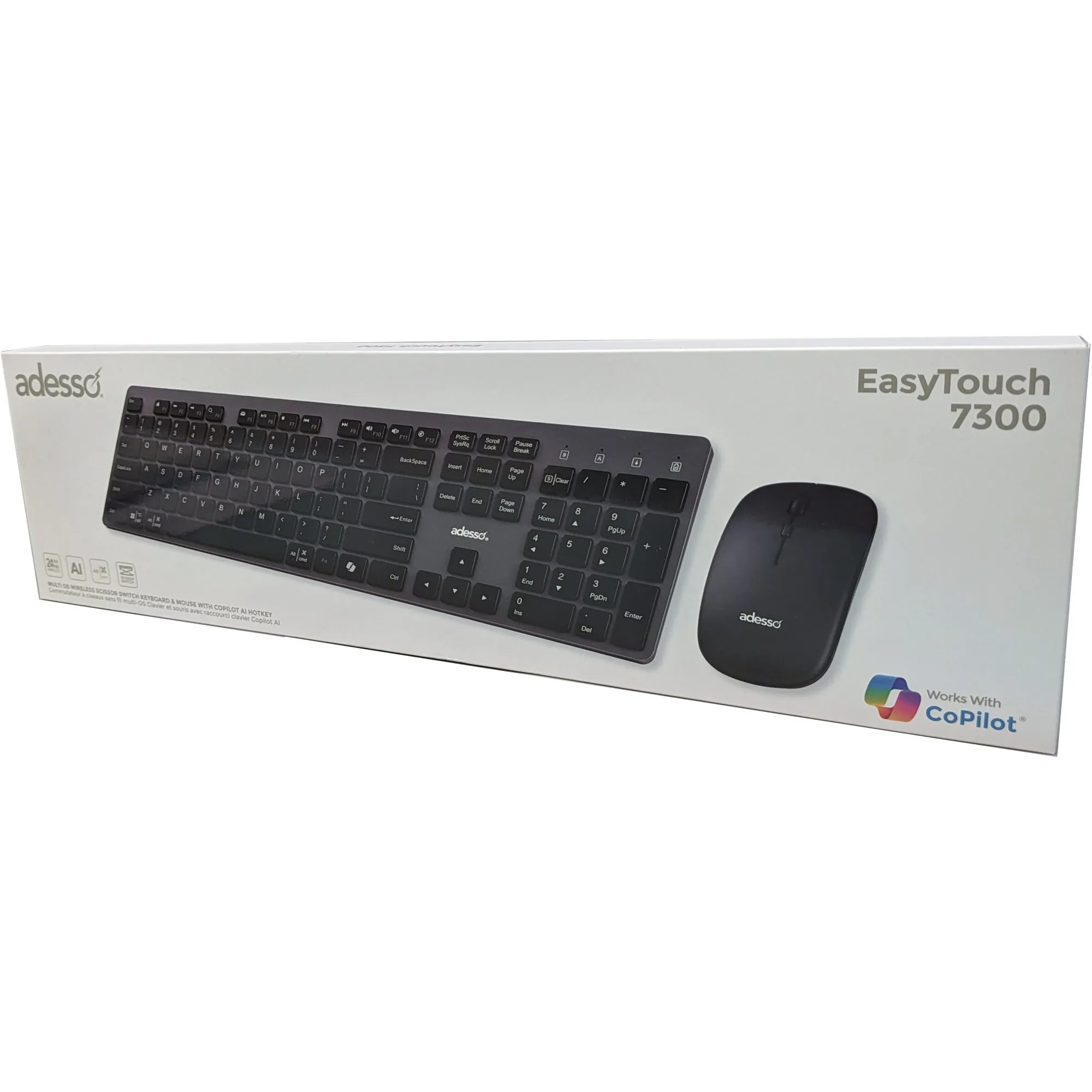 Adesso - Multi OS Wireless Scissor Switch Keyboard and Mouse With a CoPilot AI Hotkey and Quiet Switches - Black and Grey