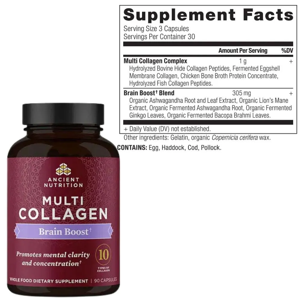 Ancient Nutrition Multi Collagen Brain Boost 90 Capsules