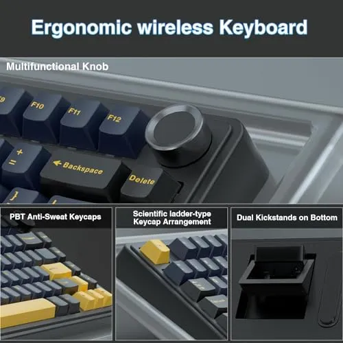 AULA F75 75% Wireless Mechanical Keyboard,Gasket Hot Swappable Custom Keyboard,Pre-lubed Greywood Switches RGB Backlit Gaming Keyboard,2.4GHz/Type-C/BT5.0 Mechanical Keyboard (Cool Black)