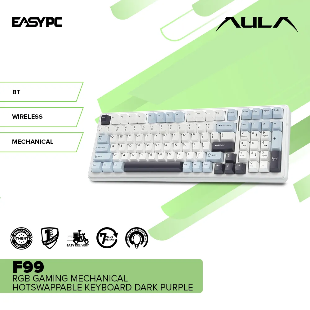 Aula F99 RGB Gaming Mechanical Hotswappable Keyboard Dark Purple