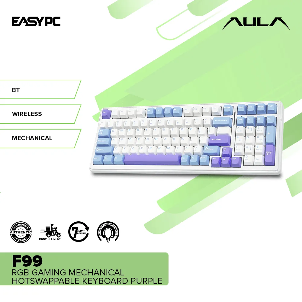 Aula F99 RGB Gaming Mechanical Hotswappable Keyboard Purple