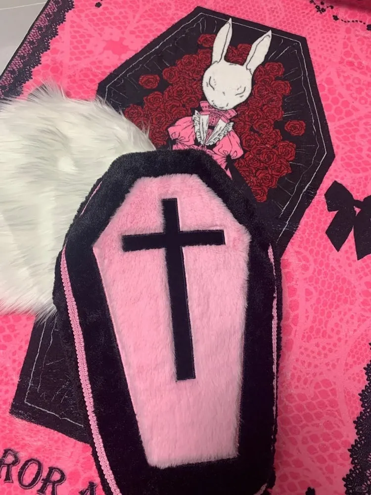 Black & Pink Jirai Kei Gothic Cross Coffin-Shaped Backpack