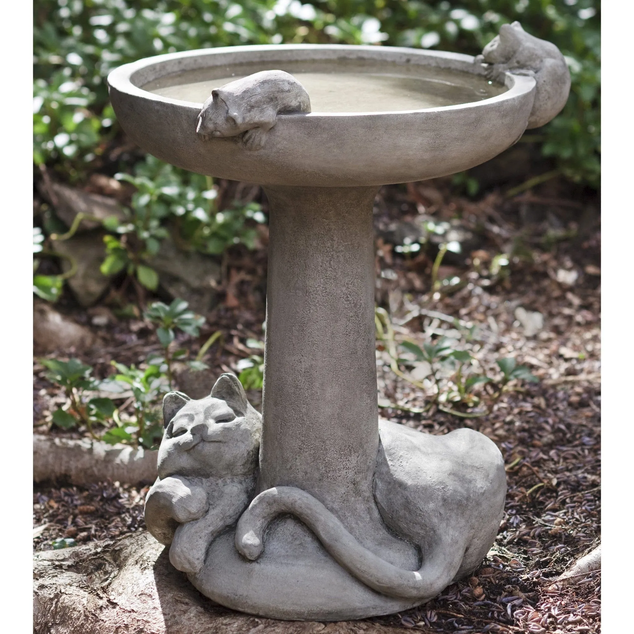 Catnap Cast Stone Birdbath