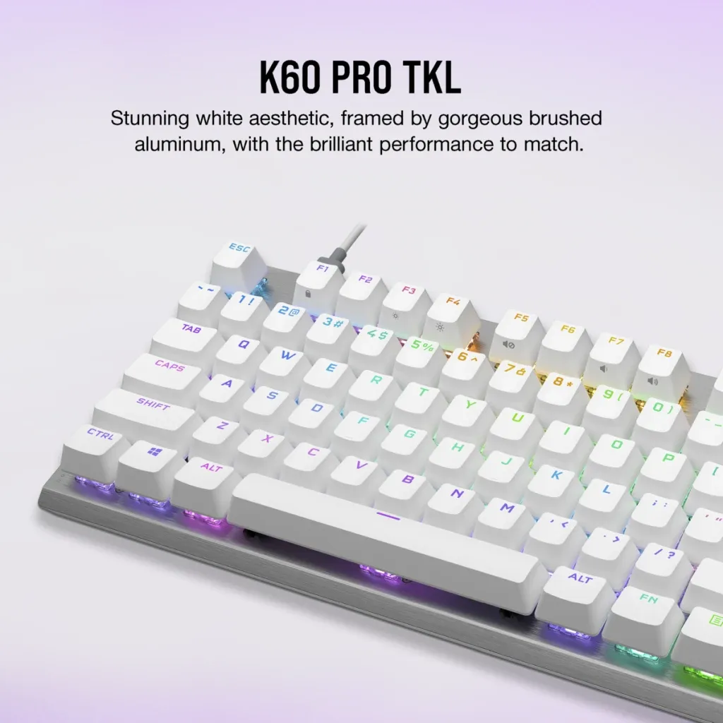 【優惠價】Corsair K60 PRO TKL RGB Tenkeyless Optical-Mechanical Gaming Keyboard — CORSAIR OPX Switch White 白色 CH-911D11A-NA