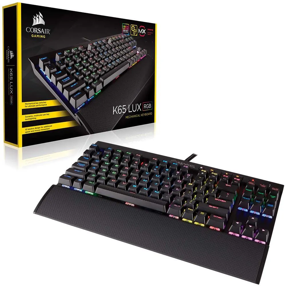 Corsair Keyboard K65 LUX RGB Compact Mechanical Keyboard - USB Passthrough & Media Controls - Linear & Quiet - Cherry MX Red - RGB LED Backlit