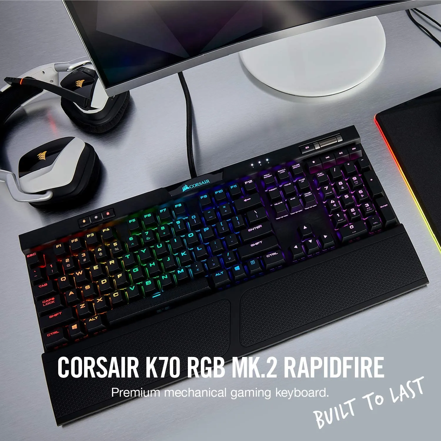 Corsair Keyboard K70 RGB MK.2 Rapidfire Mechanical Gaming Keyboard - USB Passthrough & Media Controls - Fastest & Linear - Cherry MX Speed - RGB LED Backlit