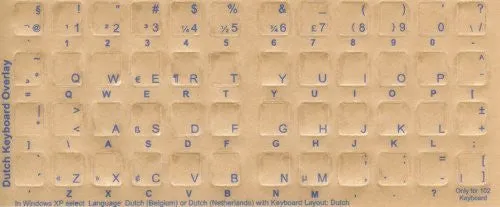 Dutch Keyboard Stickers - Labels - Overlays with Blue Characters for White Computer Keyboard