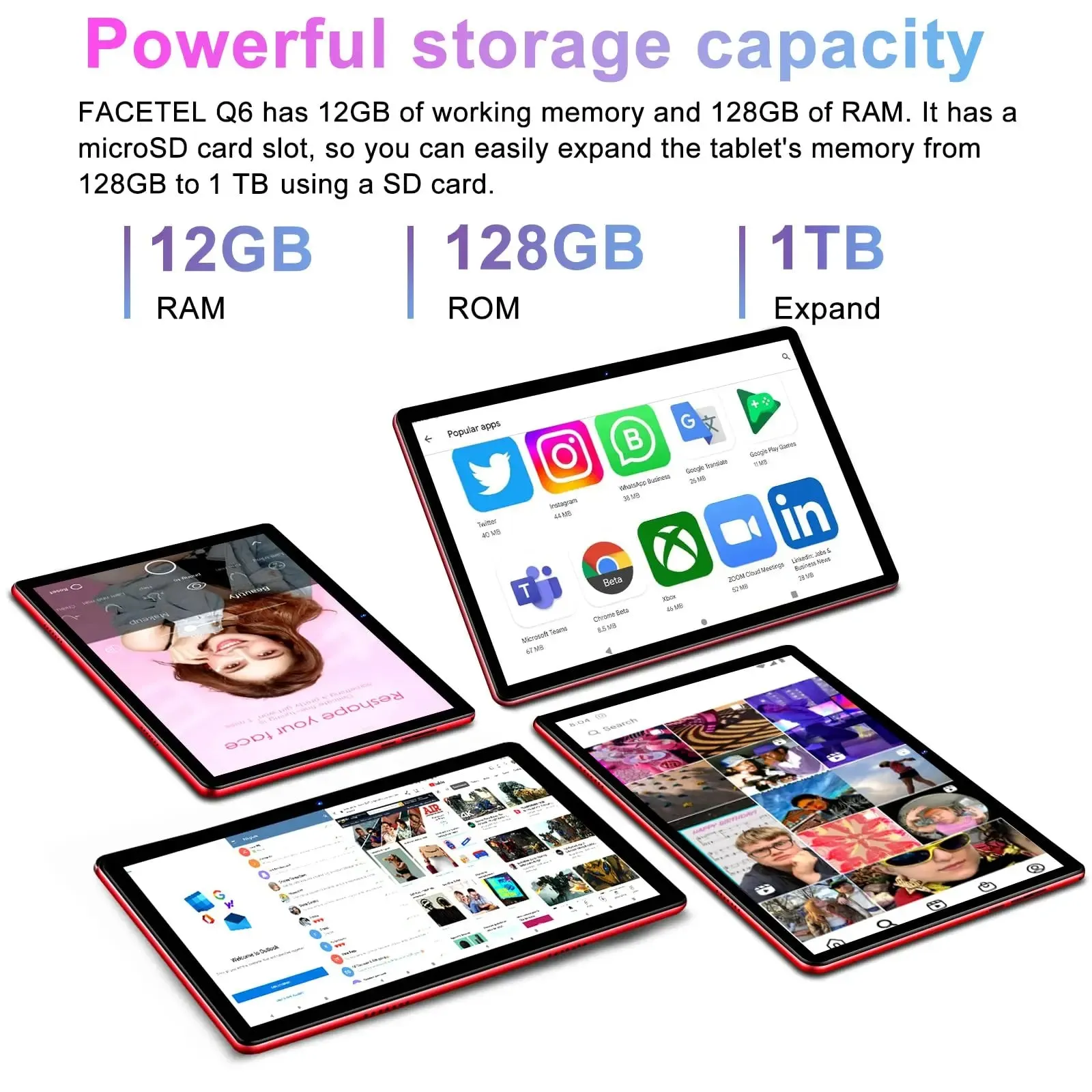 FACETEL Tablet 10 inch Android 13 Tablet Octa-Core 2.0 GHz with 12GB RAM 128GB ROM, 5G WiFi, 6000mAh, HD IPS Touchscreen, Bluetooth 5.0, 1280 * 800, 5 8 MP Newest Tablet with Keyboard Mouse - Silver