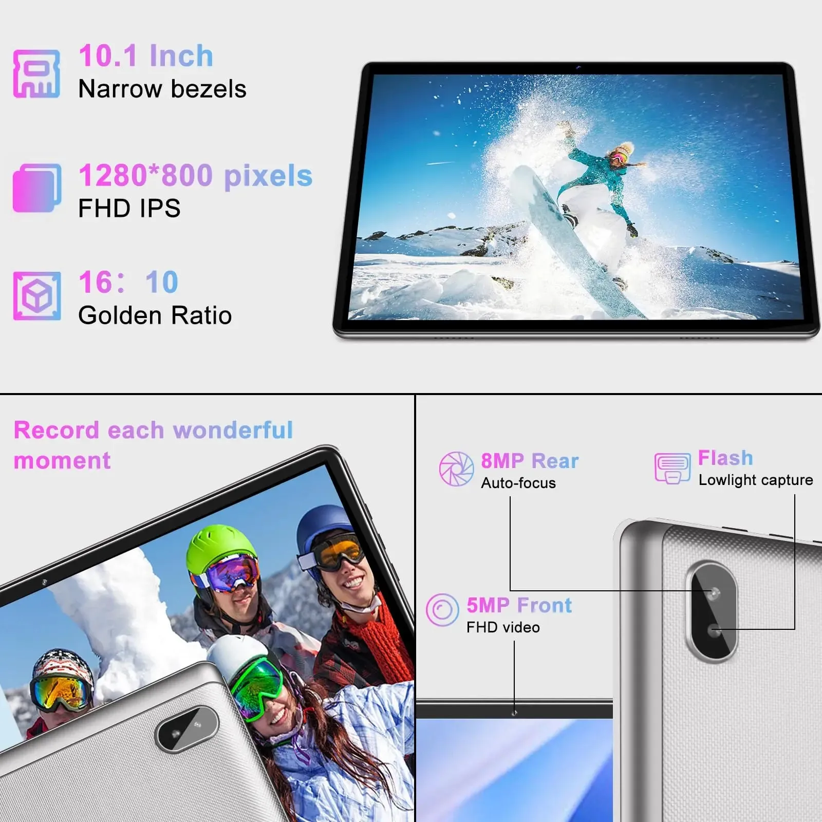 FACETEL Tablet 10 inch Android 13 Tablet Octa-Core 2.0 GHz with 12GB RAM 128GB ROM, 5G WiFi, 6000mAh, HD IPS Touchscreen, Bluetooth 5.0, 1280 * 800, 5 8 MP Newest Tablet with Keyboard Mouse - Silver