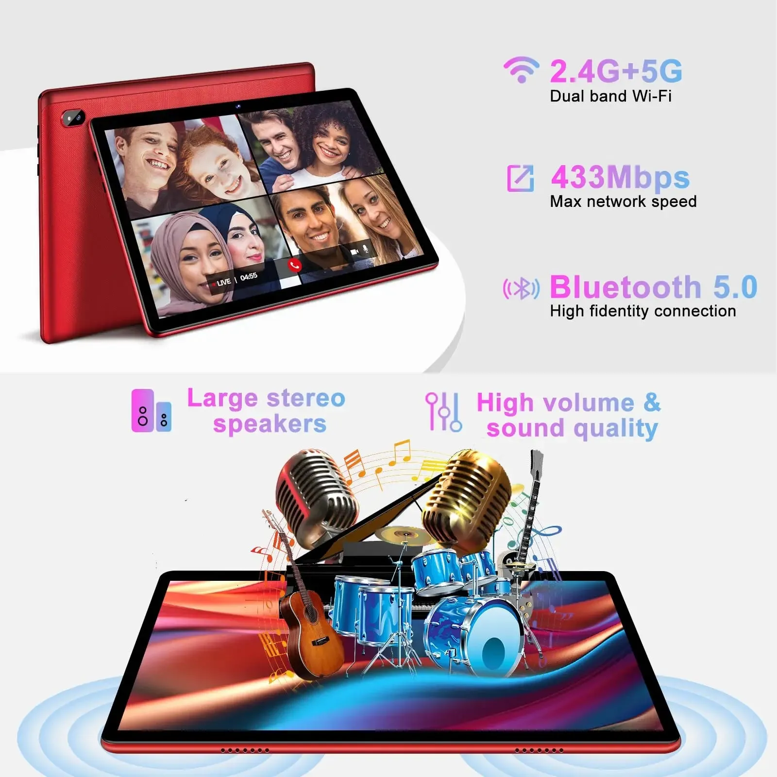 FACETEL Tablet 10 inch Android 13 Tablet Octa-Core 2.0 GHz with 12GB RAM 128GB ROM, 5G WiFi, 6000mAh, HD IPS Touchscreen, Bluetooth 5.0, 1280 * 800, 5 8 MP Newest Tablet with Keyboard Mouse - Silver