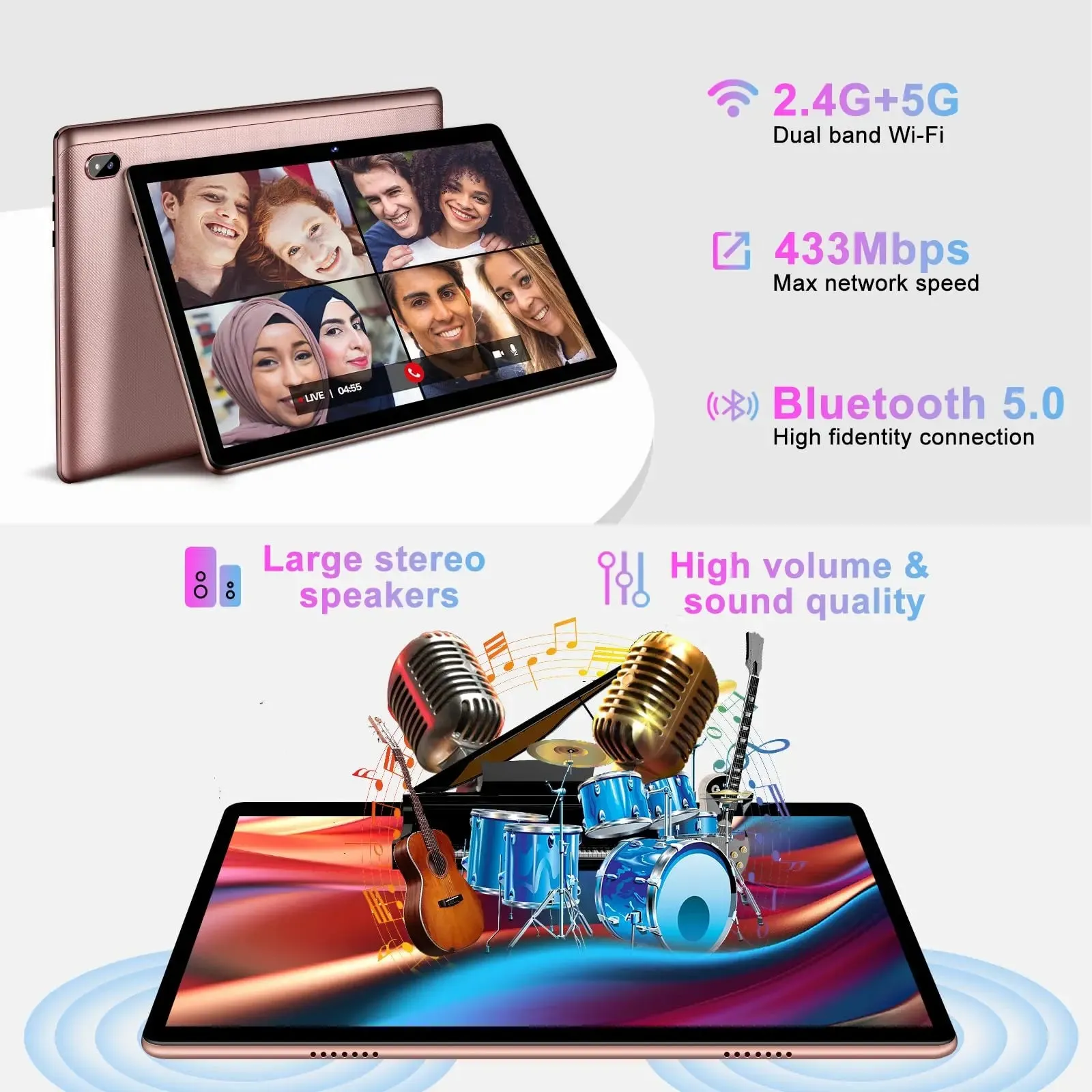 FACETEL Tablet 10 inch Android 13 Tablet Octa-Core 2.0 GHz with 12GB RAM 128GB ROM, 5G WiFi, 6000mAh, HD IPS Touchscreen, Bluetooth 5.0, 1280 * 800, 5 8 MP Newest Tablet with Keyboard Mouse - Silver