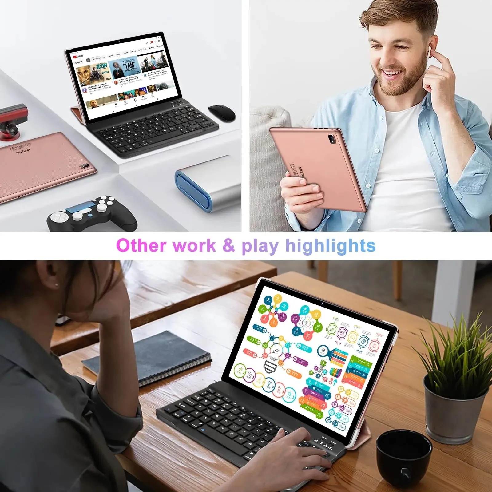 FACETEL Tablet 10 inch Android 13 Tablet Octa-Core 2.0 GHz with 12GB RAM 128GB ROM, 5G WiFi, 6000mAh, HD IPS Touchscreen, Bluetooth 5.0, 1280 * 800, 5 8 MP Newest Tablet with Keyboard Mouse - Silver