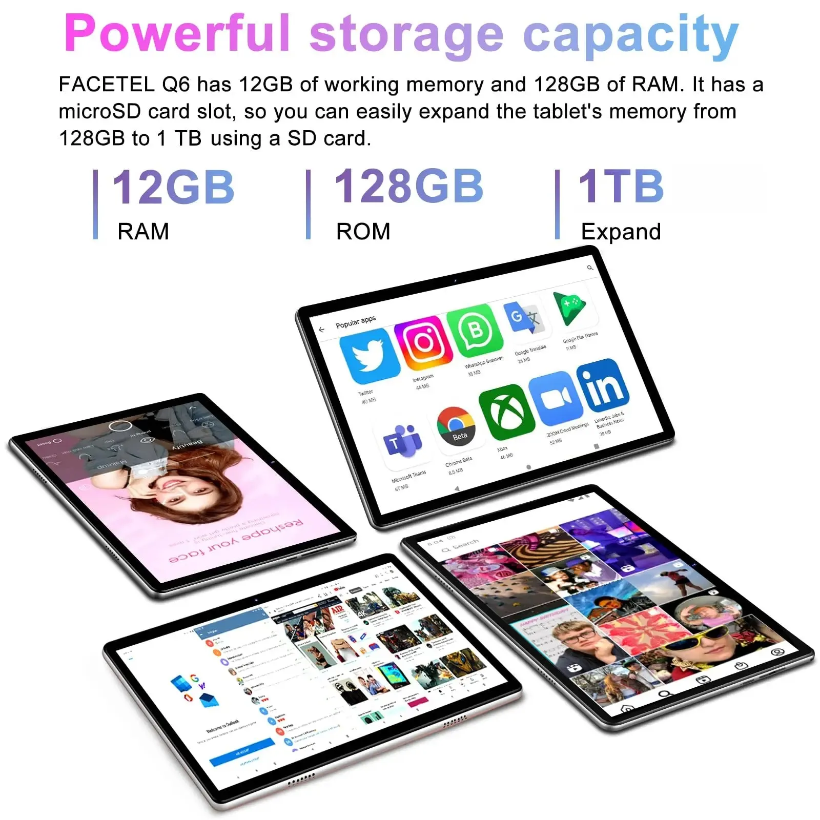 FACETEL Tablet 10 inch Android 13 Tablet Octa-Core 2.0 GHz with 12GB RAM 128GB ROM, 5G WiFi, 6000mAh, HD IPS Touchscreen, Bluetooth 5.0, 1280 * 800, 5 8 MP Newest Tablet with Keyboard Mouse - Silver