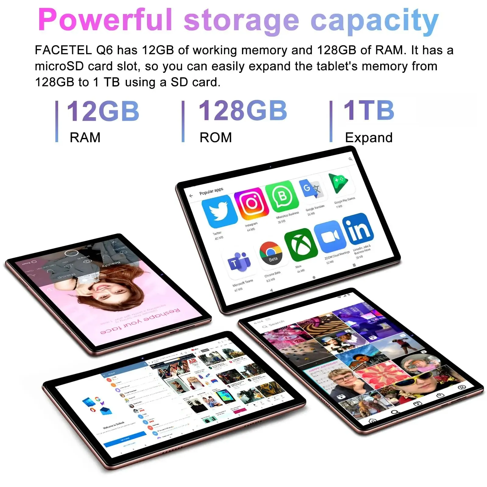 FACETEL Tablet 10 inch Android 13 Tablet Octa-Core 2.0 GHz with 12GB RAM 128GB ROM, 5G WiFi, 6000mAh, HD IPS Touchscreen, Bluetooth 5.0, 1280 * 800, 5 8 MP Newest Tablet with Keyboard Mouse - Silver