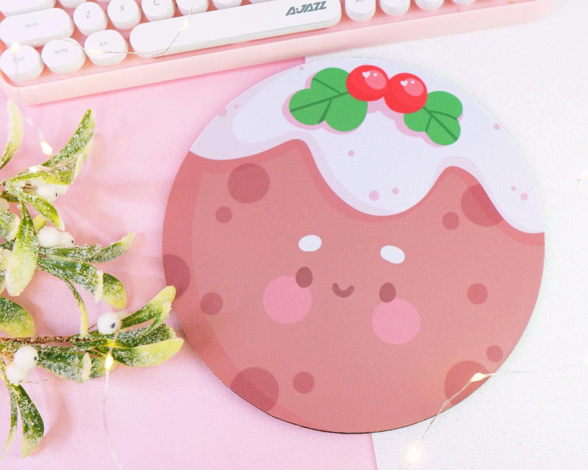 Figgy Pudding Christmas Mouse Pad | Kawaii Holiday Desk Mat for Festive Vibes