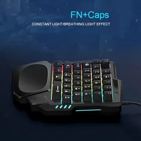 Gaming Keyboard Rainbow Backlit Small 35-Key One-Handed Controller Lightweighted Wrist Rest Gaming Keypad for Gamer Video Gaming