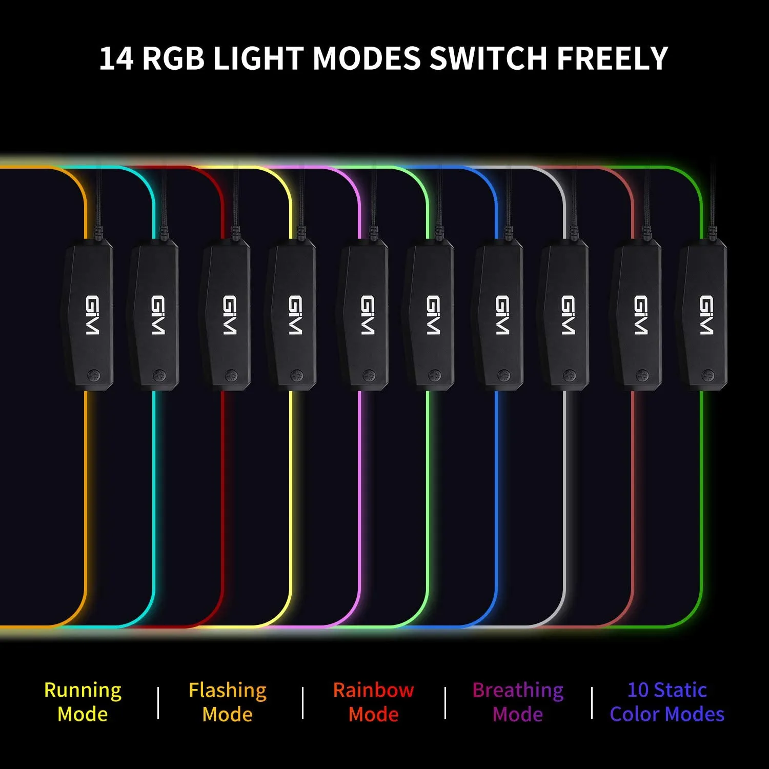 GIM RGB Gaming Mouse Pad, 800 x 300 x 5mm, ,4 USB Port, 14 Lighting Modes, 5mm Ultra Thick