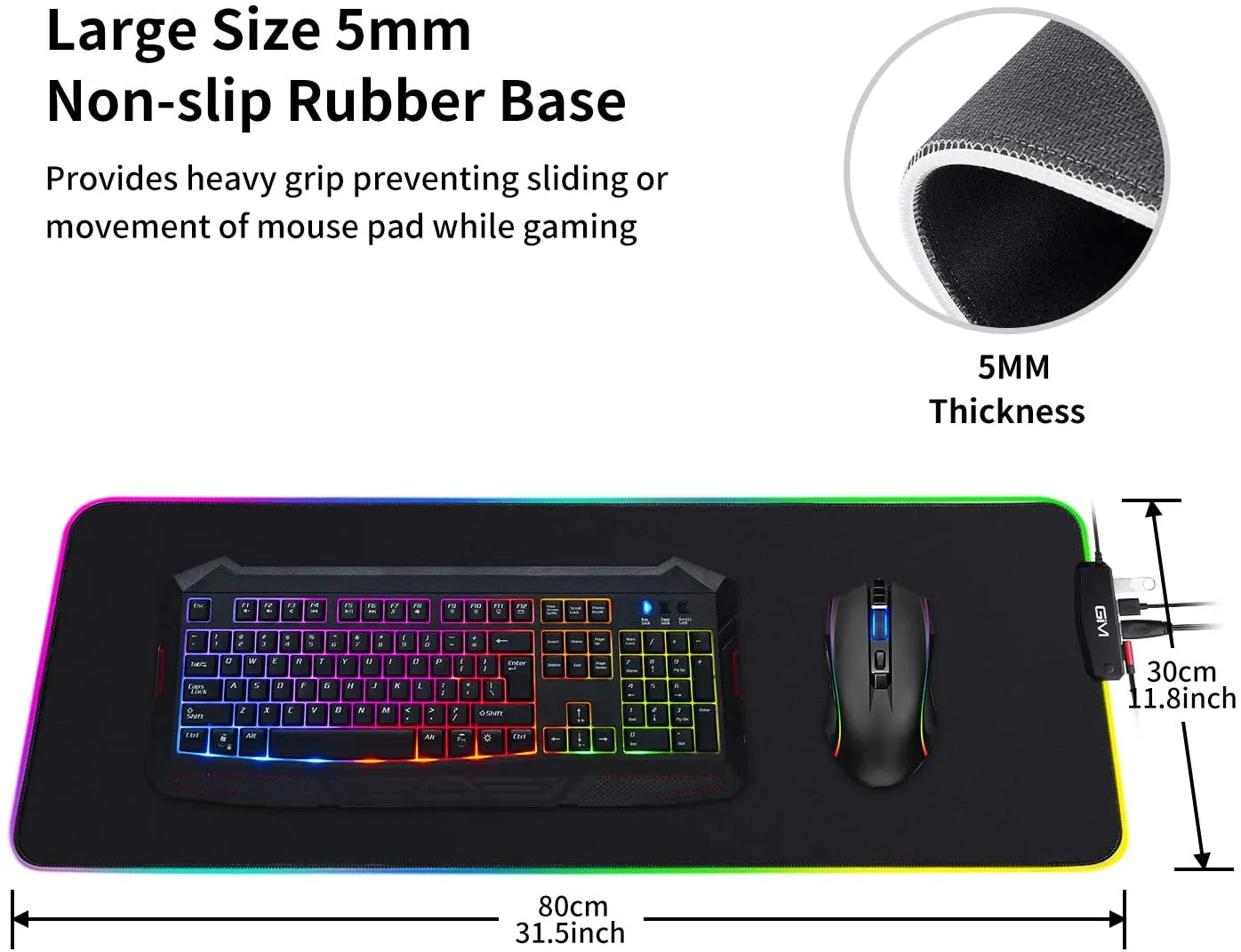 GIM RGB Gaming Mouse Pad, 800 x 300 x 5mm, ,4 USB Port, 14 Lighting Modes, 5mm Ultra Thick