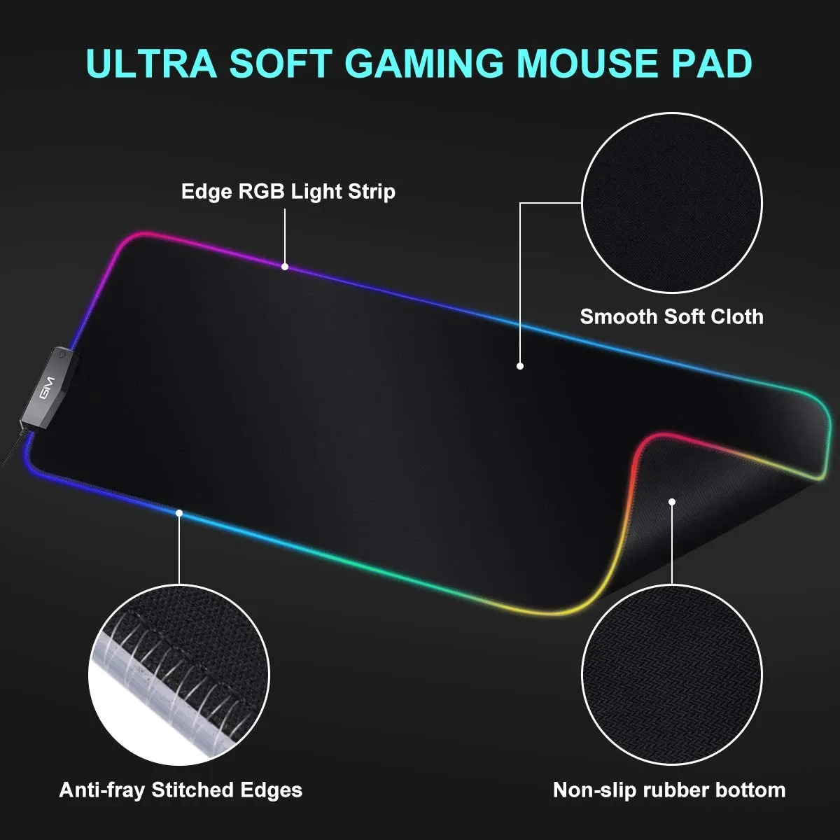 GIM RGB Gaming Mouse Pad, 800 x 300 x 5mm, ,4 USB Port, 14 Lighting Modes, 5mm Ultra Thick