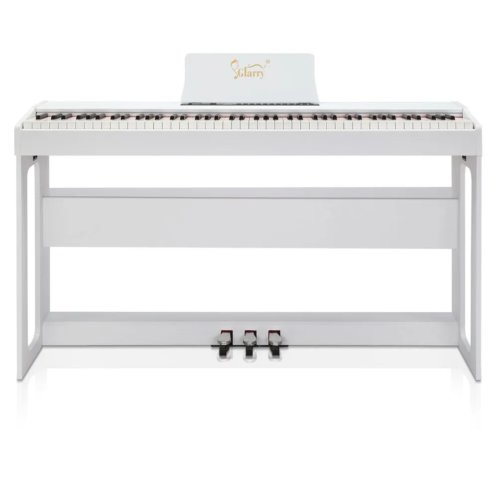 Glarry GDP-104 88 Keys Full Weighted Keyboards Digital Piano with Furniture Stand, Power Adapter, Triple Pedals, Headphone, for All Experience Levels White