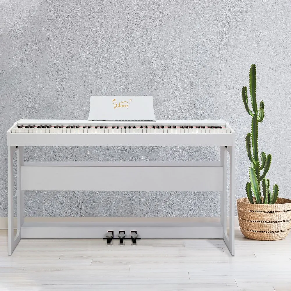 Glarry GDP-104 88 Keys Full Weighted Keyboards Digital Piano with Furniture Stand, Power Adapter, Triple Pedals, Headphone, for All Experience Levels White