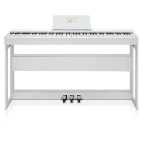 Glarry GDP-104 88 Keys Full Weighted Keyboards Digital Piano with Furniture Stand, Power Adapter, Triple Pedals, Headphone, for All Experience Levels White