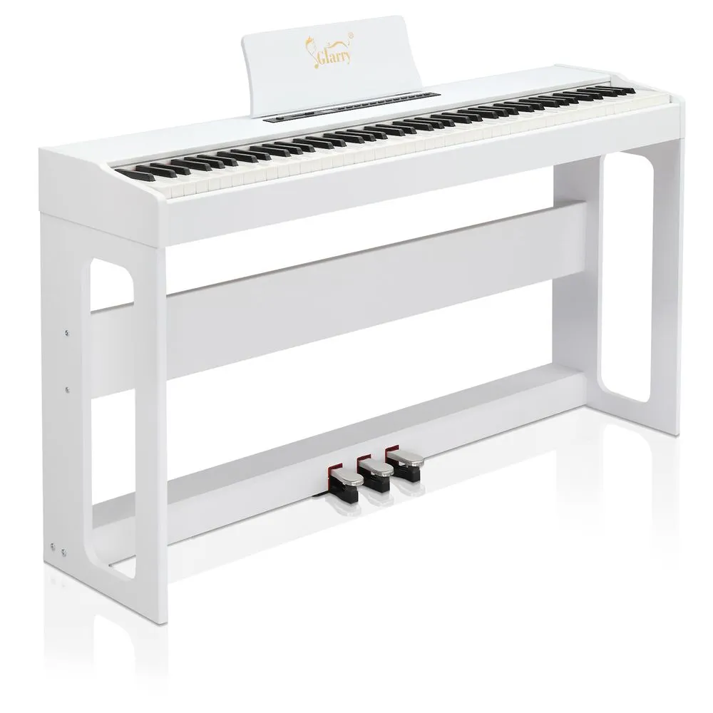 Glarry GDP-104 88 Keys Full Weighted Keyboards Digital Piano with Furniture Stand, Power Adapter, Triple Pedals, Headphone, for All Experience Levels White
