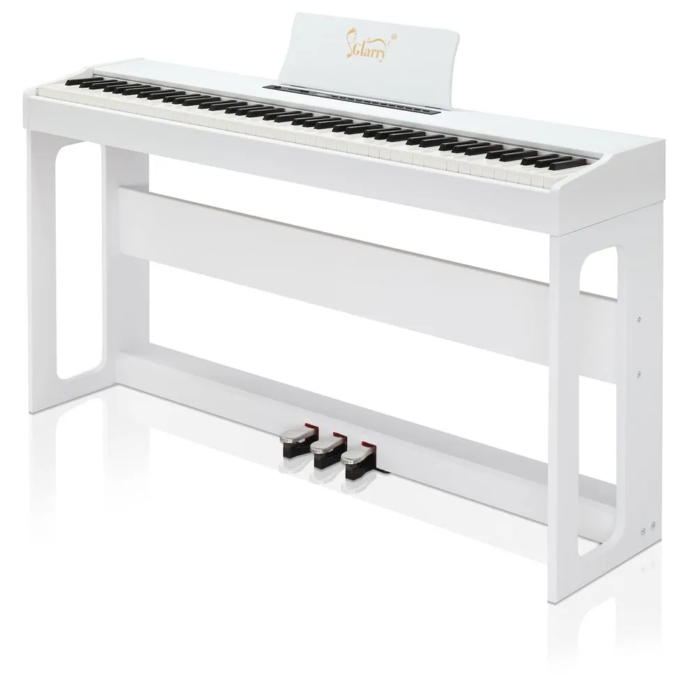 Glarry GDP-104 88 Keys Full Weighted Keyboards Digital Piano with Furniture Stand, Power Adapter, Triple Pedals, Headphone, for All Experience Levels White