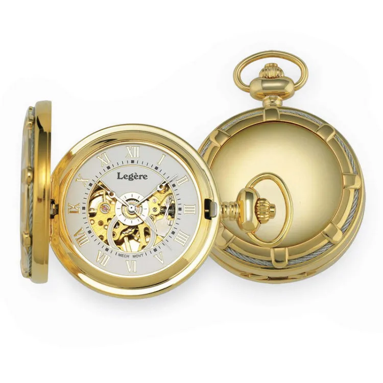 Gold Finish W/Stainless Cable Mechanical Roman Num