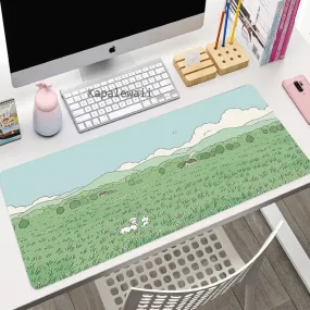 Green Fields Aesthetic Large Gaming Desk Mat Mousepad S-XXL