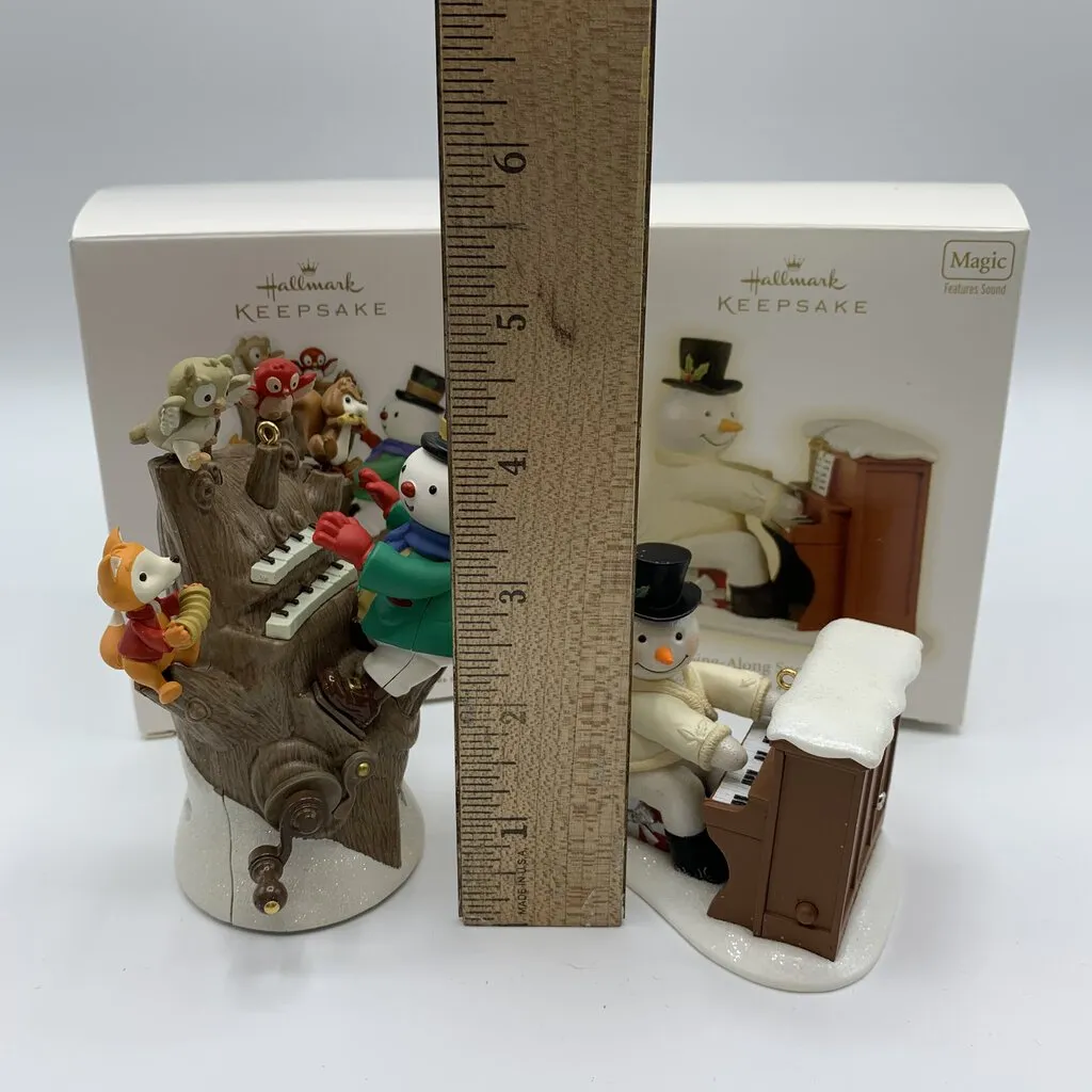 Hallmark Keepsake Ornament Pair, 2009 Sing-A-Long Snowman, 2011 Hickory Tree Harmony /hg
